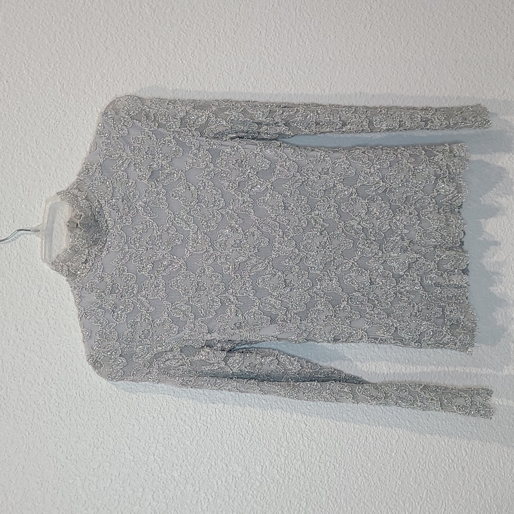 Vintage 90s silver lace mock turtleneck shirt small